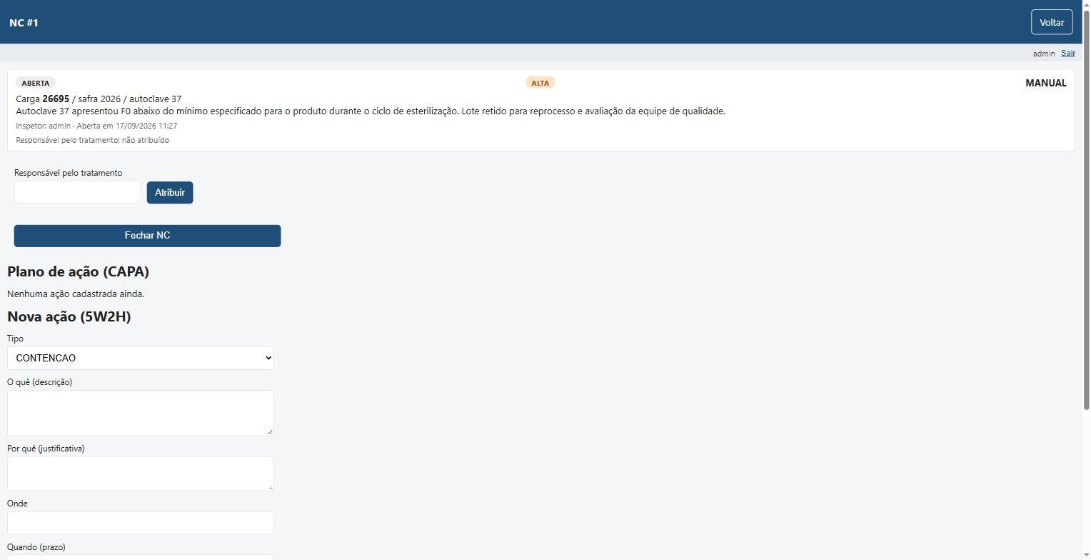 Nova ação no formato 5W2H no detalhe da NC recém-aberta.
