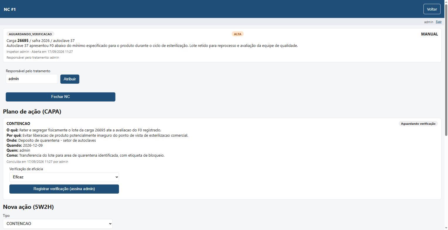 Ação confirmada com assinatura eletrônica; NC aguardando verificação de eficácia.
